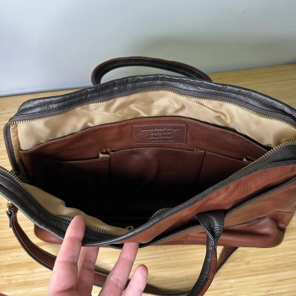 Mowen Leather Designs Messenger Briefcase Bag Brown Black Leather Academia GUC - Picture 7 of 16